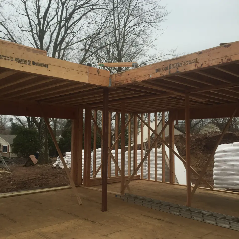 One of the three main columns lined up to support the weight of the entire structure. This helped create the desired open space on the first